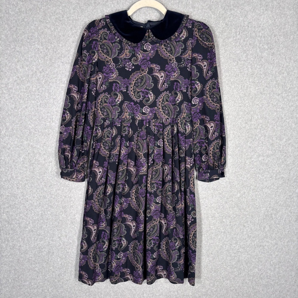 Vintage Laura Ashley Dress Girls 11-12 Babydoll Pleated Velvet Collar Paisley‎